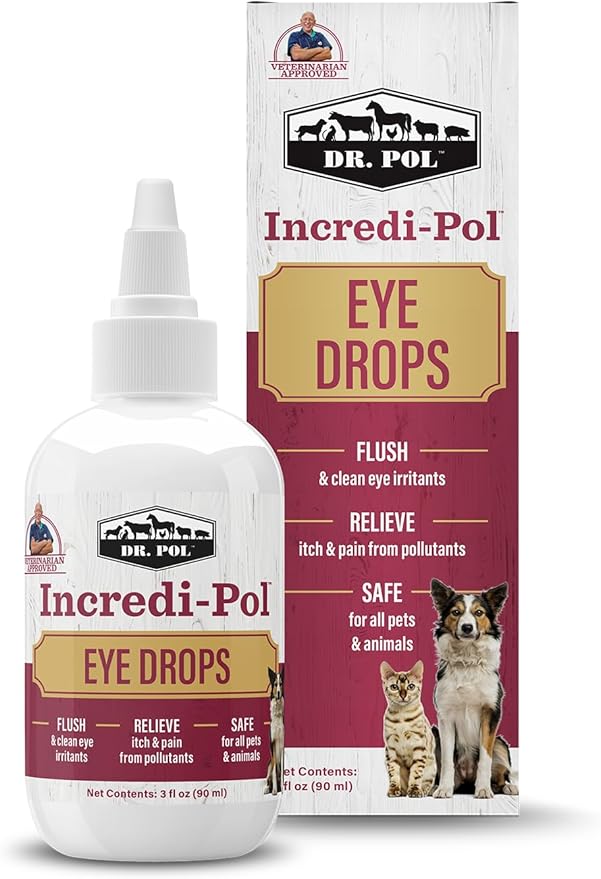 Dr. Pol Incredi-Pol Eye Drops for Dogs, Cats, and All Animals - Dog Eye Drops to Flush and Clean Away Eye Irritants - Gentle Care and Soothing Relief for Eye Discomfort - 3 Fluid Ounces-PurrikoPets