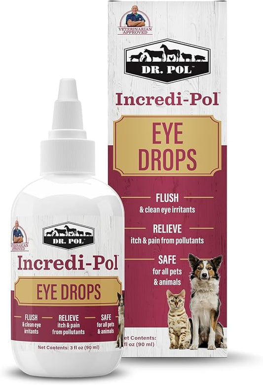 Dr. Pol Incredi-Pol Eye Drops for Dogs, Cats, and All Animals - Dog Eye Drops to Flush and Clean Away Eye Irritants - Gentle Care and Soothing Relief for Eye Discomfort - 3 Fluid Ounces-PurrikoPets