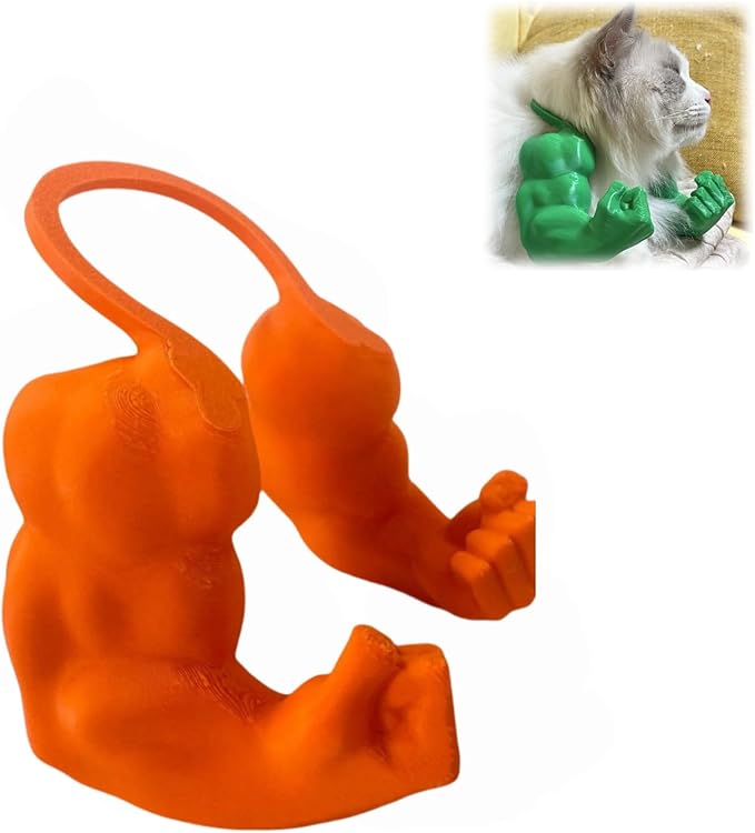 Funny Cat Muscle Arm, 3D Print Cat Neck Arm with Muscles, Funny Pet Prop Boom Arm, for Kitten Birthday Party Supplies(Orange)-PurrikoPets
