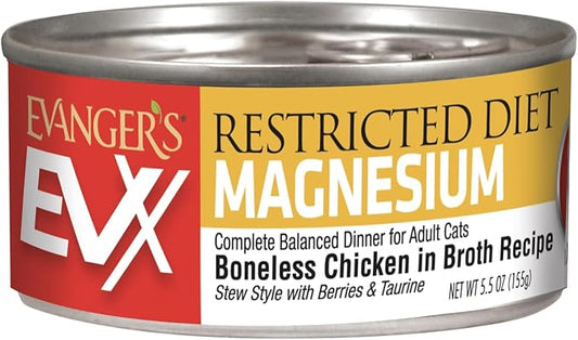 Evanger’s EVX Restricted Diet Magnesium Canned Cat Food – 24 Count, 5.5 oz Cans Each – Boneless Chicken in Broth with Berries – Grain Free, Limited Ingredients, Stew Style-PurrikoPets