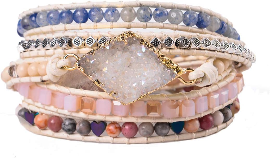 YGLINE Boho Handmade Wrap Leather Tube Crystal Stone Bracelet for Women