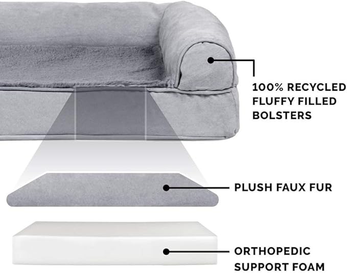 Furhaven Orthopedic Dog Bed for Large Dogs w/ Removable Bolsters & Washable Cover, For Dogs Up to 125 lbs - Plush & Suede Sofa - Gray, Jumbo Plus/XXL-PurrikoPets