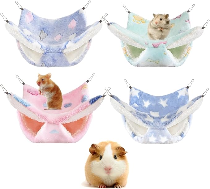 4 Pcs of Rat Hammocks Small Animal Hammock Rat Hanging Bed Guinea Pig Hammock Guinea Pig Accessories for Small Animals Cage Chinchilla Parrot Sugar Glider Ferret Squirrel-PurrikoPets
