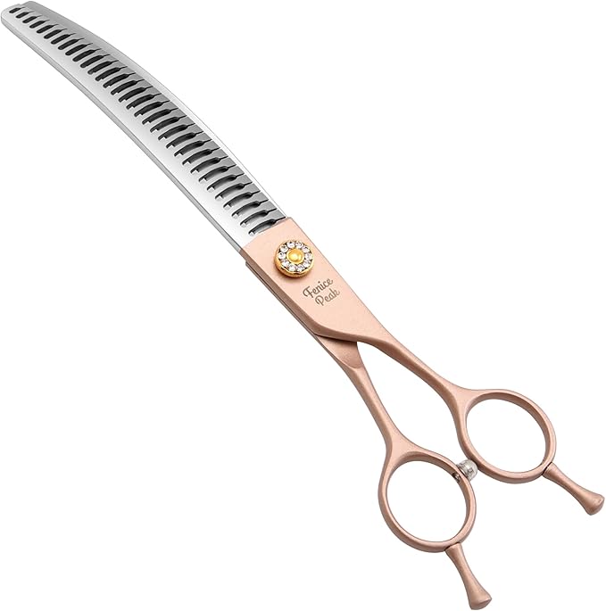 Fenice Peak Professional Curved Chunker Dog Grooming Scissors 7.0'' Rose Gold Thinning Shears Extremely Sharp Blades 440C Stainless Steel Thinning Shears Durable Smooth Fine Cut for Dogs and Cats.-PurrikoPets