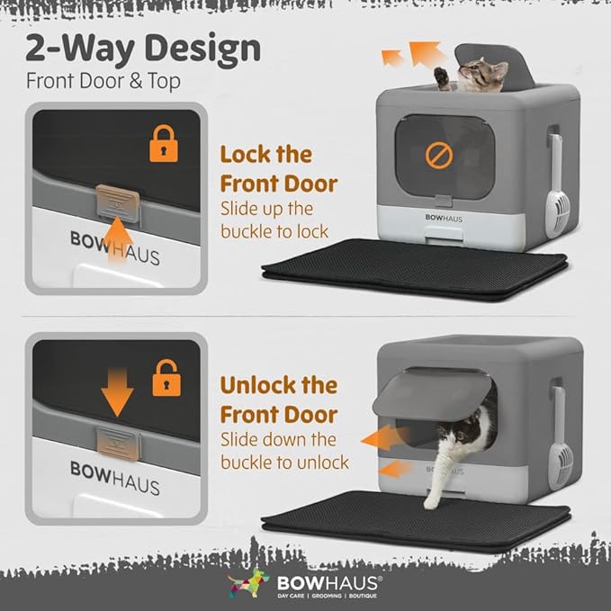 Foldable Cat Litter Box w/Lid, Scoop & Mat, Drawer Design Cat Toilet for Kitten, Two-Way Entry Kitty Litter Box, Odor Control & Easy to Clean, Beige/Pink-PurrikoPets