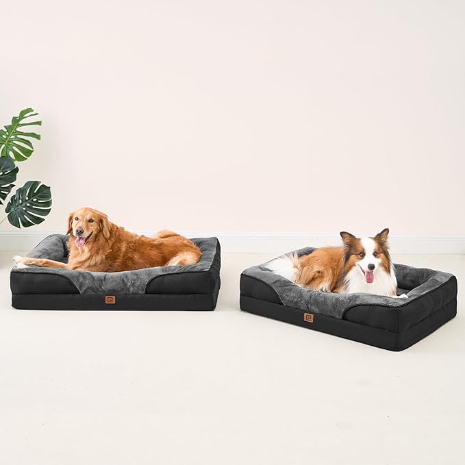 EHEYCIGA Memory Foam XL Dog Bed for XLarge Sized, Extra Large Orthopedic Dog Sofa with Sides and Waterproof Liner, Washable Bolster Pet Bed Couch with Removable Cover, 42x30x7.5 Inch, Grey/Black-PurrikoPets