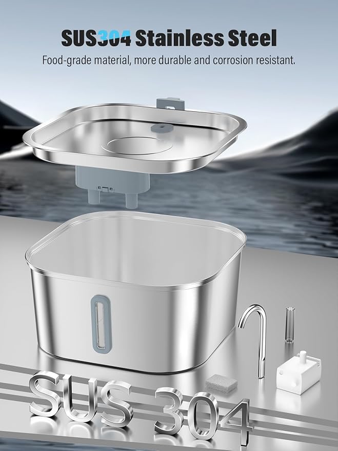 Dog Water Fountain for Large Dogs, 8L/2.1Gal Stainless Steel Pet Water Fountain with Water Level Window, Automatic Dog Water Bowl Dispenser for S-L Dogs and Multi-Pets-PurrikoPets