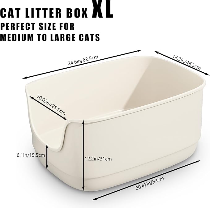 Gefryco Large Cat Litter Box with High Sided 24.6"x18.3"x12.2" - Jumbo Extra Large Open Anti - Splashing High Wall for Multiple Cats (White)-PurrikoPets