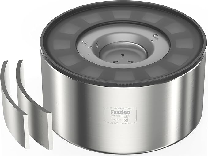 1Gallon No Spill Water Bowl for Dogs, Double-Wall Stainless Steel with Splash-Proof Paws Lid and Floating Disk, Non-Slip Base, Easy to Clean Slow Water Feeder for Large Medium Dogs-PurrikoPets