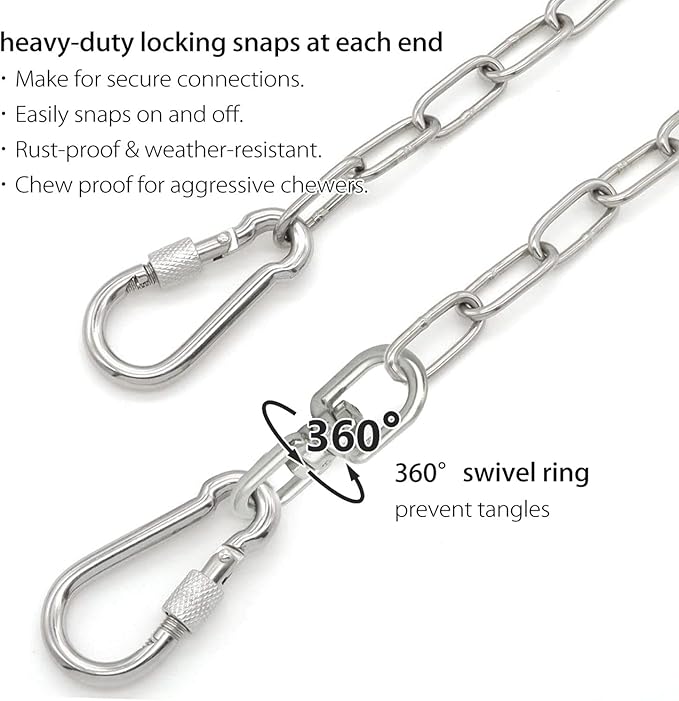 25ft Dog Chains for Outside - Heavy Duty Tie Out Chain Leash Great for Small to Large Dogs Up to 200Lbs - Chew Proof Long Chain for Yard Camping or Travel-PurrikoPets