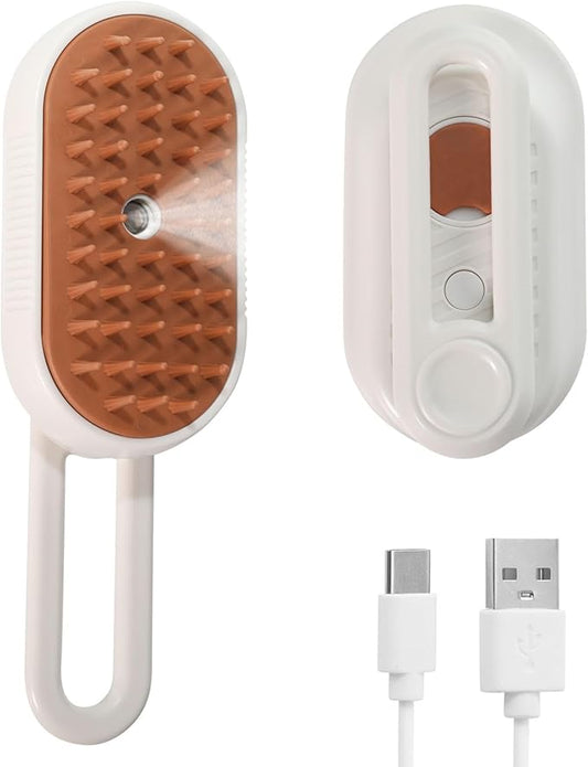 3-in-1 Cat Steam Brush, Rechargeable Cat Brush with Steam, Spritz Defur Comb for Dogs, Spritz Defur Comb for Cats (White)-PurrikoPets