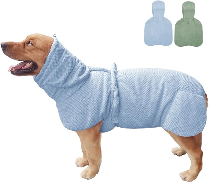 Giant Dog Bath Bubble, Quick Drying Super Absorbent Used for After Bathing, Warm Dog Towels, Adjustable Hoodies and Belts for Pet Dogs Bath Clothes Products (Blue Jacquard, 6XL)-PurrikoPets
