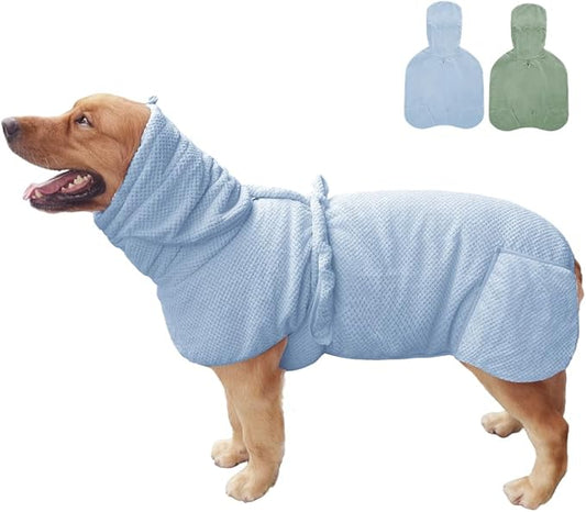 Giant Dog Bath Bubble, Quick Drying Super Absorbent Used for After Bathing, Warm Dog Towels, Adjustable Hoodies and Belts for Pet Dogs Bath Clothes Products (Blue Jacquard, 6XL)-PurrikoPets