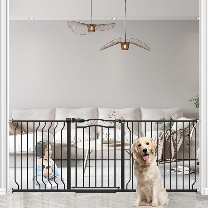 67.3-81.1" Extra Wide Baby Gate for Stairs No Drilling, 30" Tall Auto Close Press Mounted Baby Gate for Doorways, Adjustable Width Walk Through Long Gates for Kids or Pets, Black-PurrikoPets
