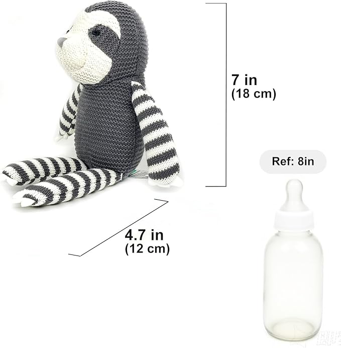 100% Organic Cotton Baby Toys 7.1" Sloth Stuffed Animal for Newborn (Grey)-PurrikoPets