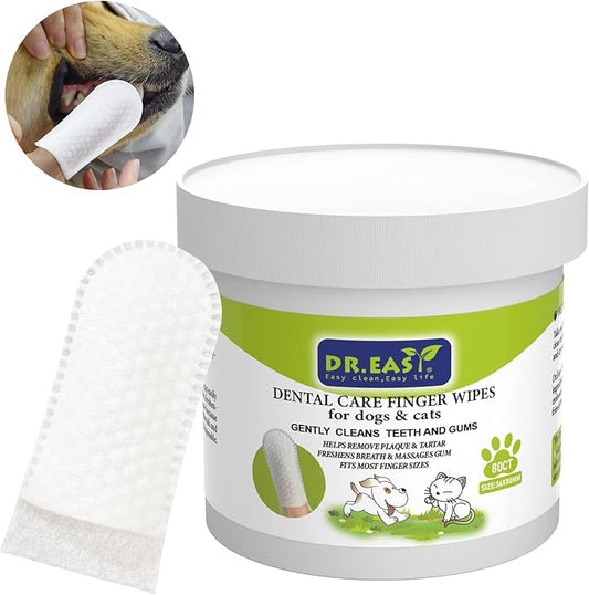 DR.EASY Breath Freshener Dental Finger Wipes 80ct for Dog & Cat, Help Wipe Away Plaque&Tartar, No Added Harsh Chemicals No Brush Formula-PurrikoPets