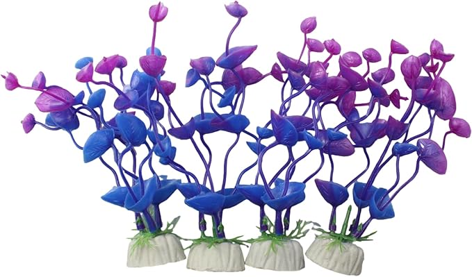 4 Pcs Green Artificial Plastic Plants Fish Tank Plants Fish Aquarium Decoration (Purple)-PurrikoPets