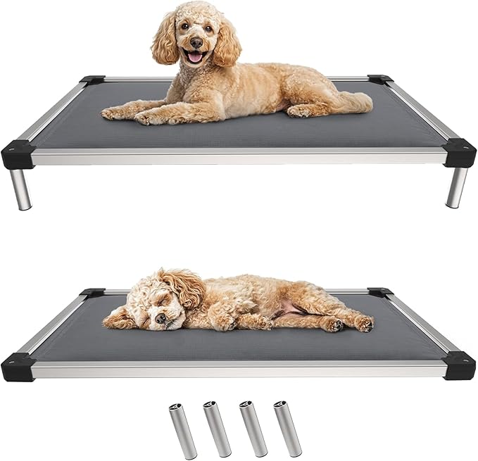 FXW TitanNest Chew-Proof Elevated Dog Bed, Raised Cot for Indoor/Outdoor/Camping Use, Durable & Washable Padded Pet Bed for Small Dogs, 35.0" L x 22.0" W x 4.5" H, Gray-PurrikoPets