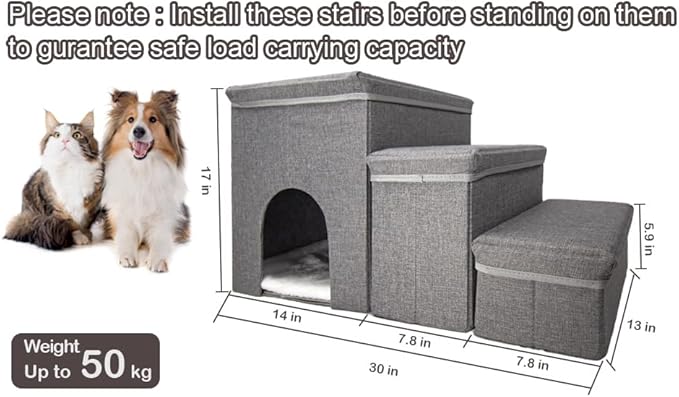 Dog Stairs with Storage Dog Steps for High Beds 3-Step Pet Stairs Ramp with Storage Box and Condo for Small Dogs Cats Pets-PurrikoPets