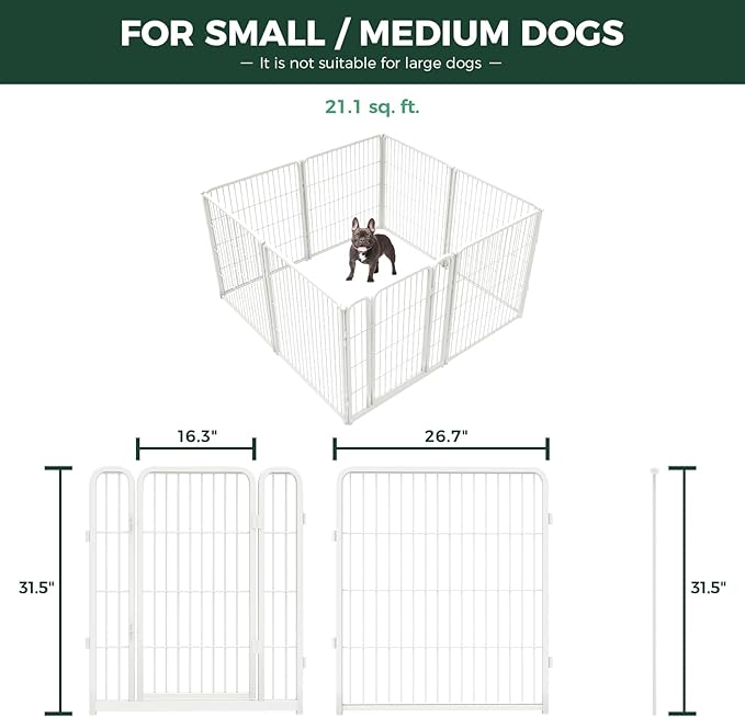 FXW Homeplus Unleashed Indoor Dog Playpen - Stress-Free and Safe Play, Heavy Duty 32 Inch 8 Wire Panels Dog Pen for Small and Medium Dogs, White│Patented-PurrikoPets
