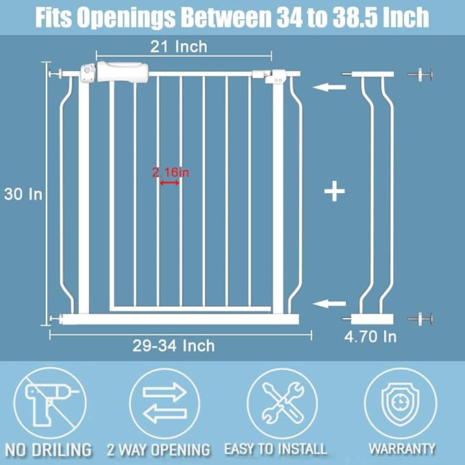 Extra Wide Baby Gate 4.72in Extensions Walk Through Baby Gate Pressure Mount Auto Close Child Safety Gates (White, Extension-4.72"/12cm)-PurrikoPets