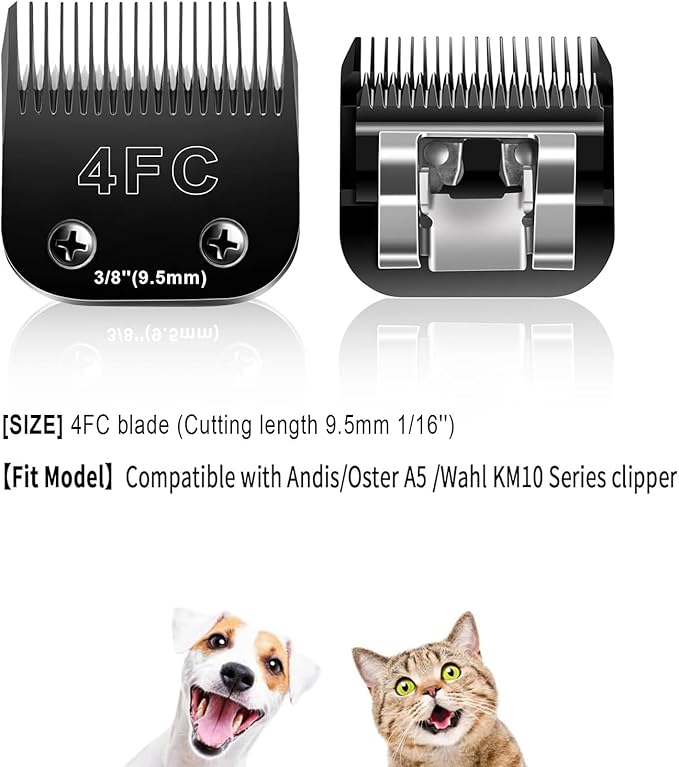 4FC Blades Dog Grooming Blades Compatible with Andis/Oster A5/Wahl KM-10 Series Dog Clippers,Detachable Clipper Replacement Blade,Black(4FC/2PCS)-PurrikoPets