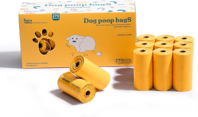 Dog Poop Bags Rolls Biodegradable 100% Leak Proof Thickened Dog Waste Bags -270 Count 18 Rolls - Cornstarch Based Doggie Poop Bag for Puppy and Big Dogs(Unscented)-PurrikoPets