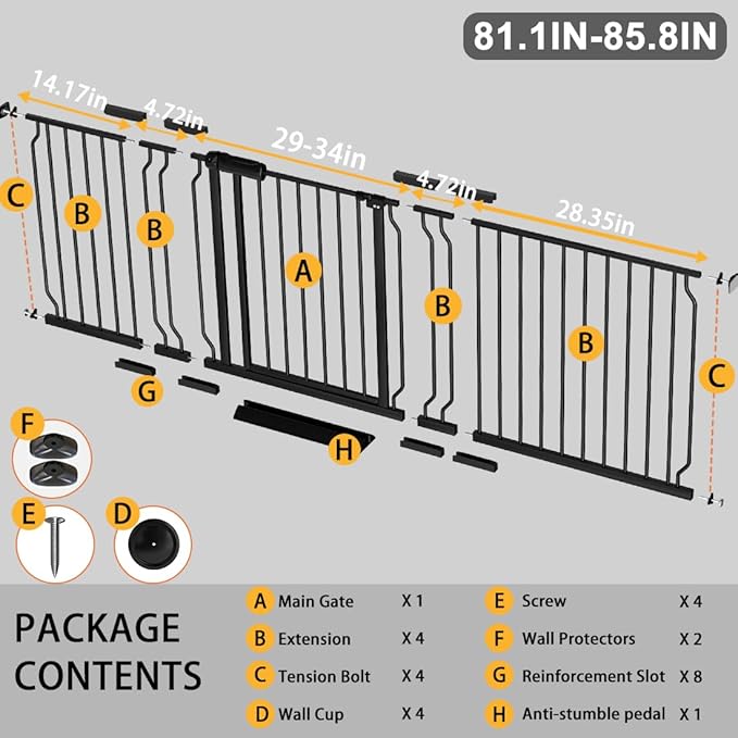 Fairy Baby Extra Wide Baby Gate 81.1-85.8 Inch Wide, Walk Through Pressure Mounted No Drill, Long and Large Tension Dog Gate for Pet and Kids-PurrikoPets