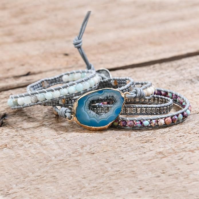 YGLINE Boho Handmade Wrap Leather Tube Crystal Stone Bracelet for Women