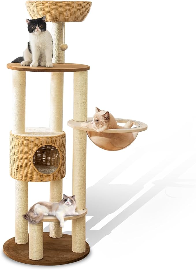 2025 Modern Cat Tree Tower for Large Cats, Advanced Space Module Cat's Nest, Hand Woven Multilevel Huge Paws Pals Tree, 7cm Natural Sisal Prop Wood, Scratching Cat Lover Gifts-PurrikoPets