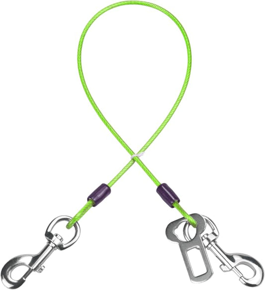 Dog Seat Belt Harness for Car,Dog Seatbelt of Coated Wire Leash Safety Restraint,No Chew Tether Cable Vehicle,Double Clips & Latch(Green, 24 inch/60 CM)-PurrikoPets