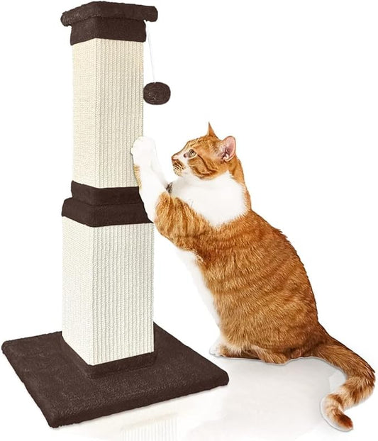 AGYM Cat Scratching Post, 32 Inch Cat Scratch Post for Cats and Kittens, Protect Your Furniture and Exercise Cats, Nature Sisal Modern Cat Scratcher for Indoor Cats, Brown-PurrikoPets