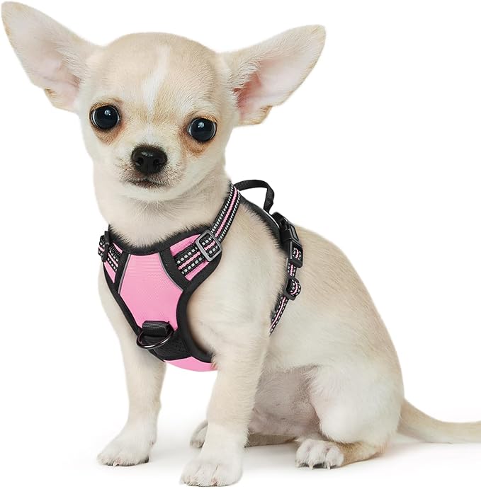 Eagloo Small Dog Harness No Pull, Service Vest with Reflective Strips and Control Handle, Adjustable and Comfortable for Easy Walking, No Choke Pet Harness with 2 Metal Rings, Pink, XS-PurrikoPets