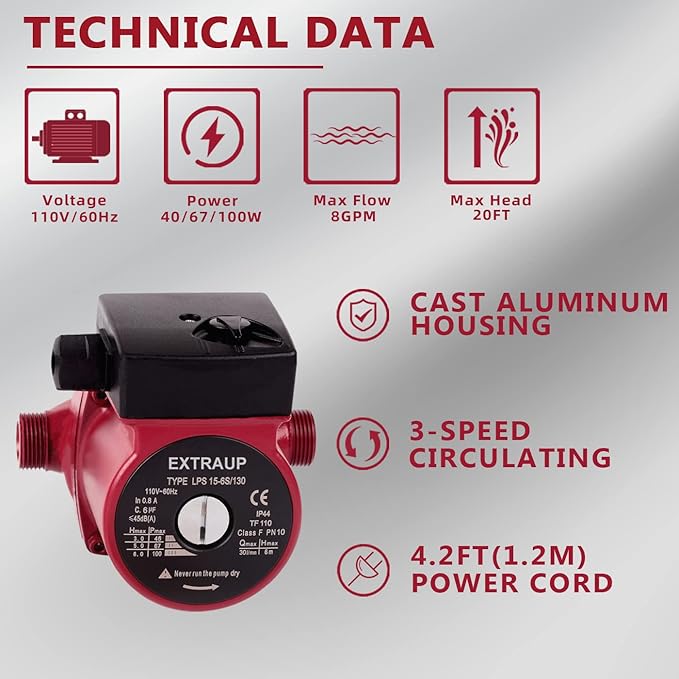 3/4 NPT 110V Hot Water 3-Speed Cast Iron Circulation Pump Circulator Pump-PurrikoPets