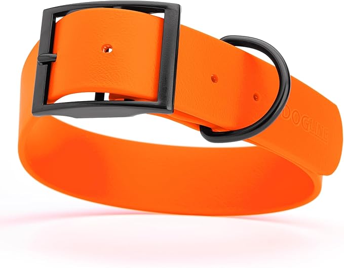 Dogline Biothane Waterproof Dog Collar Strong Coated Nylon Webbing with Black Hardware Odor- Proof for Easy Care Easy to Clean High Performance Fits Small Medium or Large Dogs, Hunter Orange-PurrikoPets