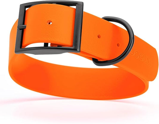 Dogline Biothane Waterproof Dog Collar Strong Coated Nylon Webbing with Black Hardware Odor- Proof for Easy Care Easy to Clean High Performance Fits Small Medium or Large Dogs, Hunter Orange-PurrikoPets