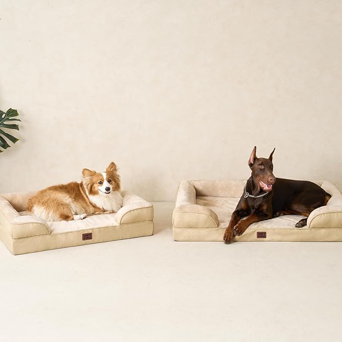 EHEYCIGA Orthopedic Dog Beds for Extra Large Dogs, Waterproof Memory Foam XXL Dog Bed with Sides, Non-Slip Bottom and Egg-Crate Foam Big Pet Couch Bed with Washable Removable Cover, Greige-PurrikoPets