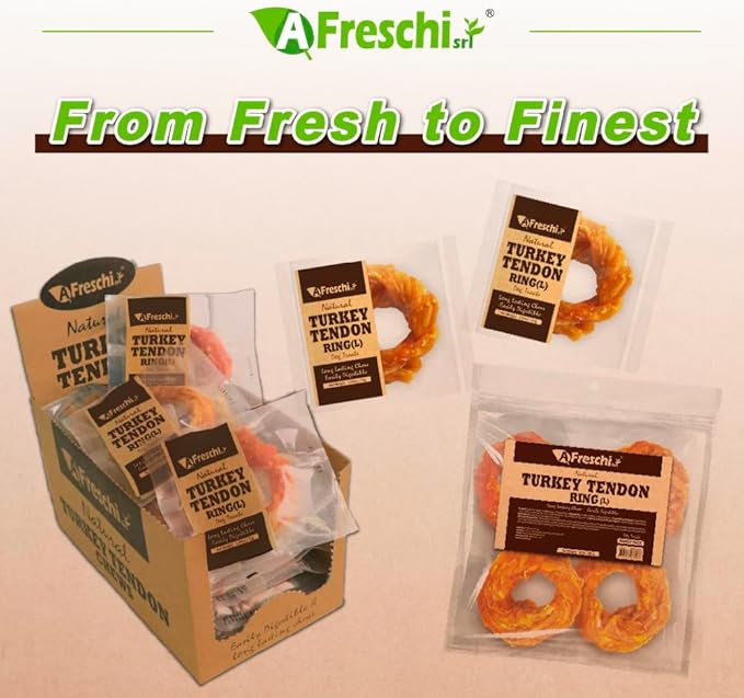 Afreschi Natural Turkey Tendon Ring (L) 10 oz, USA-Sourced Turkey Tendon, All Natural Puppy Chew, Hypoallergenic, Rawhide Alternative,for Large Breeds-PurrikoPets