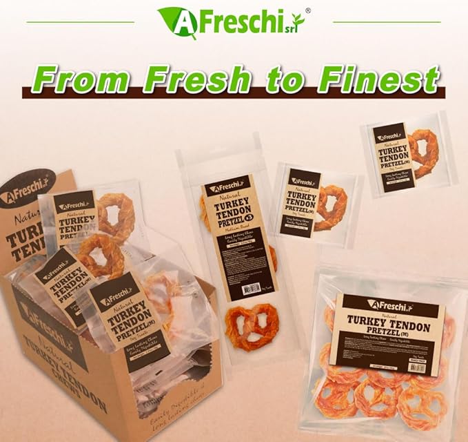 Afreschi Natural Turkey Tendon Pretzel (M) Pack of 2, Dog Treats for Signature Series, All Natural Human Grade Dog Chew, USA-Sourced Turkey Tendon, Hypoallergenic, Rawhide Alternative-PurrikoPets