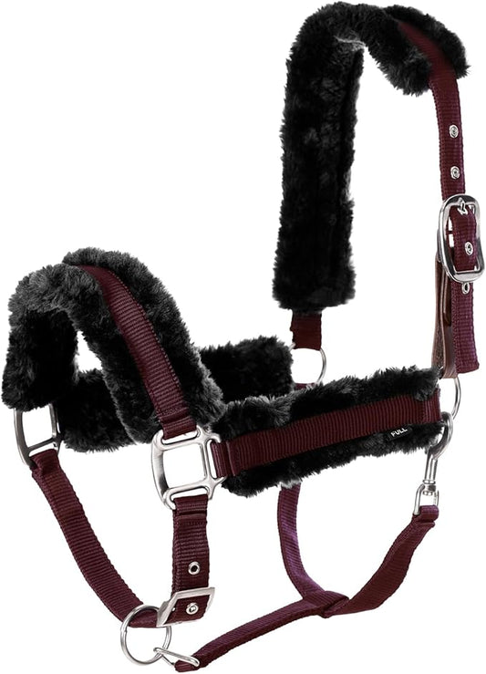 Equinavia Valkyrie Soft Ultra Fleece Padded Adjustable Breakaway Horse Halter - Wine Red/Black - Cob-PurrikoPets