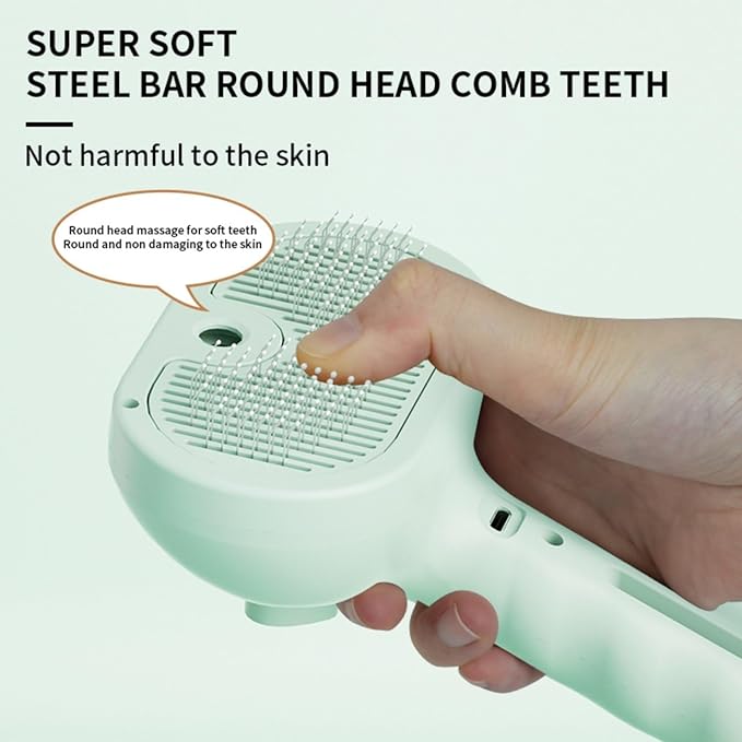 3-in-1 Steam Brush for Cats - Self Cleaning Cat Brush with Anti-Static & Shedding Control, Rechargeable Pet Grooming Tool for Long/Short Hair Cats & Dogs(Green)-PurrikoPets