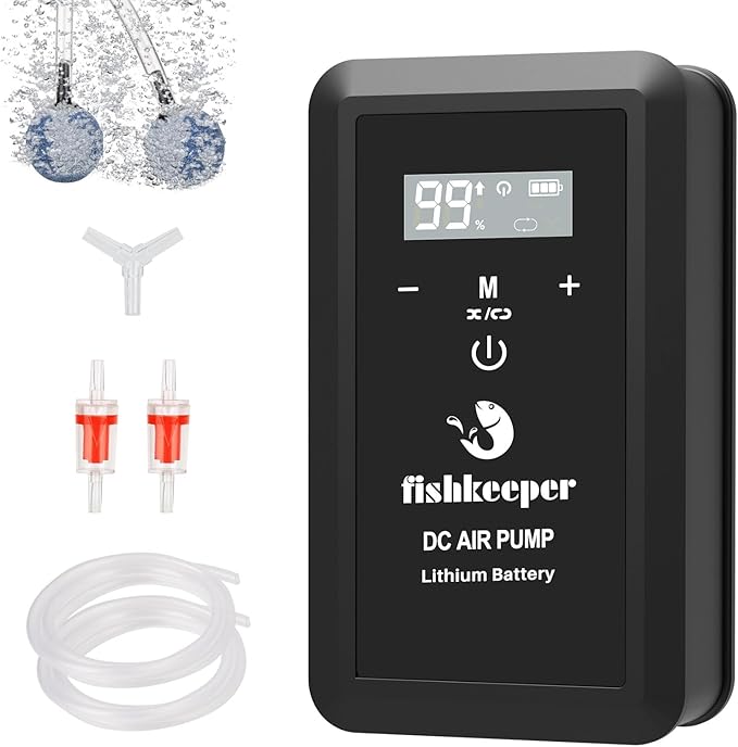 fishkeeper Rechargeable Aquarium Air Pump, 8W 130GPH Ultra Quiet Fish Tank Air Pump for 10-120 Gallon Tanks Adjustable Oxygen Aerator Pump for Outdoor-Fishing, Power Outages and Emergency-PurrikoPets