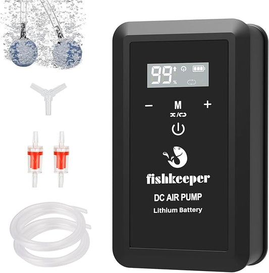fishkeeper Rechargeable Aquarium Air Pump, 8W 130GPH Ultra Quiet Fish Tank Air Pump for 10-120 Gallon Tanks Adjustable Oxygen Aerator Pump for Outdoor-Fishing, Power Outages and Emergency-PurrikoPets