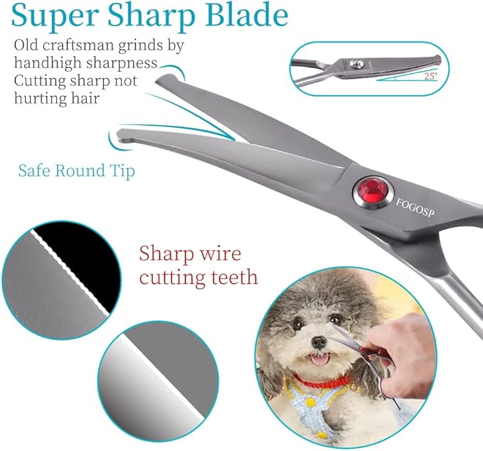 4.5" Curved Dog Scissors for Grooming Face and Paws with Safety Round Tip for Small Dogs Face Paw Ears Trimmer Professional Small Cat Grooming Shears (4.5" Curved, Gray)-PurrikoPets