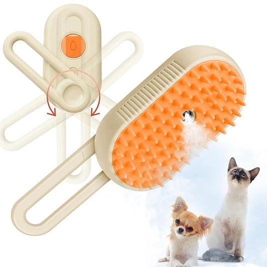 GKZ Cat Steam Brush, 3 in 1 Pet Comb for Massage, Cleaning, Shedding and Combing, Electric Mist to Prevent Flyaways for Home, Dogs and Cat Lovers - Khaki-PurrikoPets