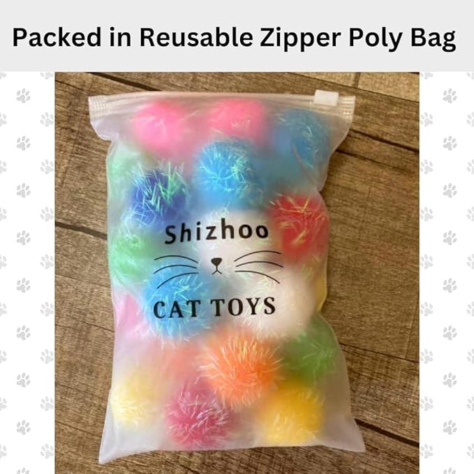 20 Pieces Mix Sizes Sparkle Pom Pom Balls for Cat - Interactive Glitter Balls, Multicolor, Best as Kitten Play Toys.-PurrikoPets