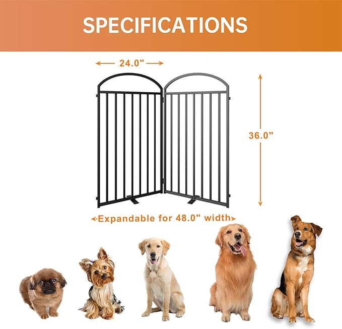 2 Panles Full Matel Freestanding Dog Gates with Door, 48"Extra Wide 36"Tall Free Standing Dog Pet Gate for Indoor & Outdoor. Foldable Pet Fences for Doorways, House, Stairs, Porch, Deck, Yard-PurrikoPets