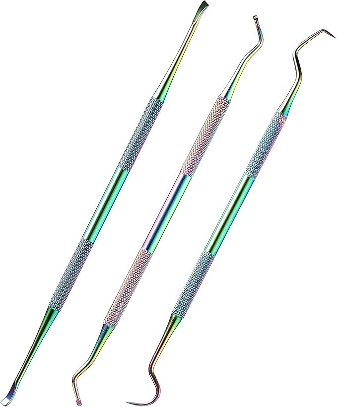 3 Pieces Dog Dental Tooth Scaler and Scraper Stainless Double Headed Tarter Removing Tool Scraper Pet Teeth Cleaning Tools for Dog and Cat (Rainbow Color)-PurrikoPets
