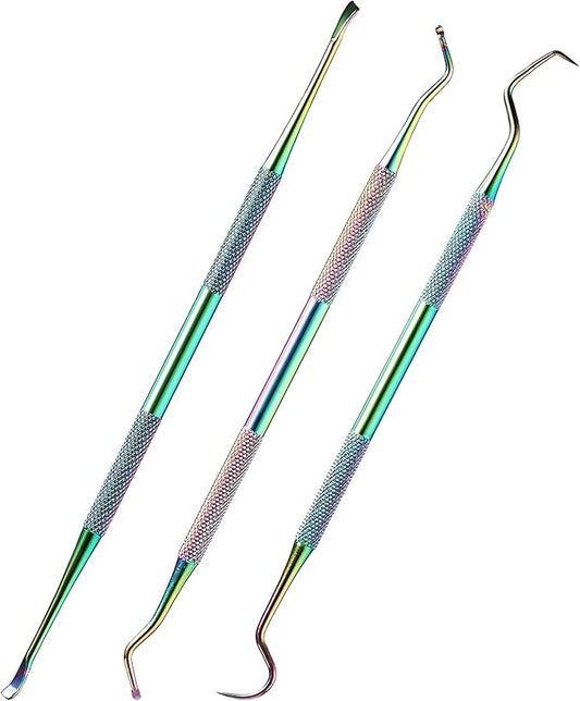3 Pieces Dog Dental Tooth Scaler and Scraper Stainless Double Headed Tarter Removing Tool Scraper Pet Teeth Cleaning Tools for Dog and Cat (Rainbow Color)-PurrikoPets