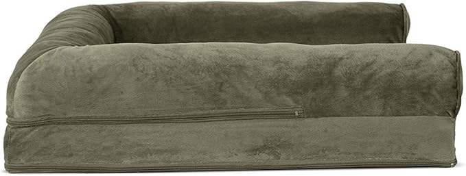Furhaven Orthopedic Dog Bed for Large/Medium Dogs w/ Removable Bolsters & Washable Cover, For Dogs Up to 55 lbs - Faux Fur & Velvet Sofa - Dark Sage, Large-PurrikoPets